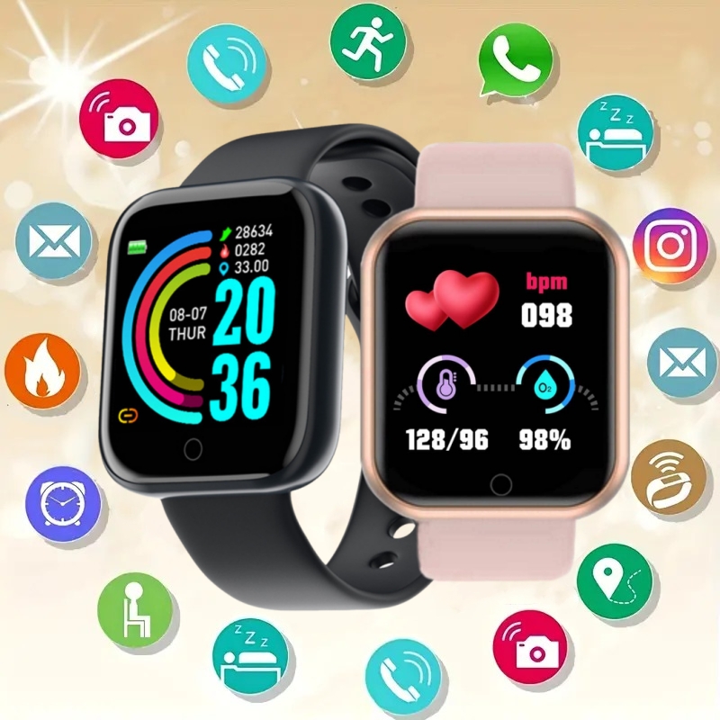 Smartwatch Watches For Boys - 男性と女性のためのスマートウォッチ、音楽制御付きスマートウォッチ、メッセージリマインダー、時計アラーム、フィットネストラッカー、カロリー距離、子供のための時計、y68 d20