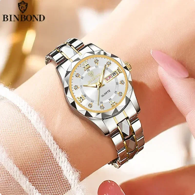 Waterproof Diving Watch - BINBOND 新型2522 ファッションレディースクォーツ腕時計 タングステン鋼製タイマー 防水 ナイトライト