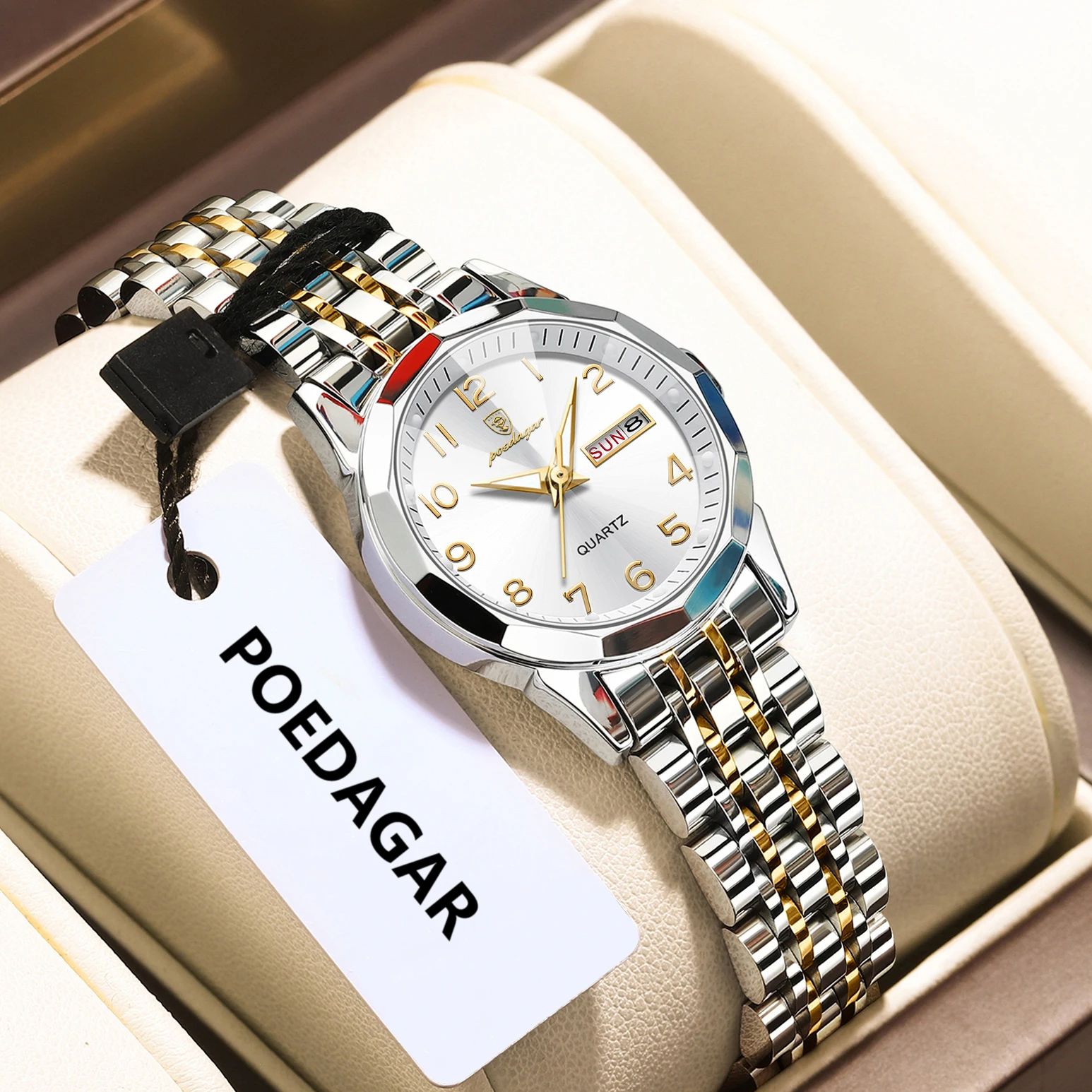 Waterproof Diving Watch - POEDAGAR エレガントなクォーツレディース腕時計防水発光日付週女性の腕時計ステンレス鋼カジュアル女性の腕時計リロイ