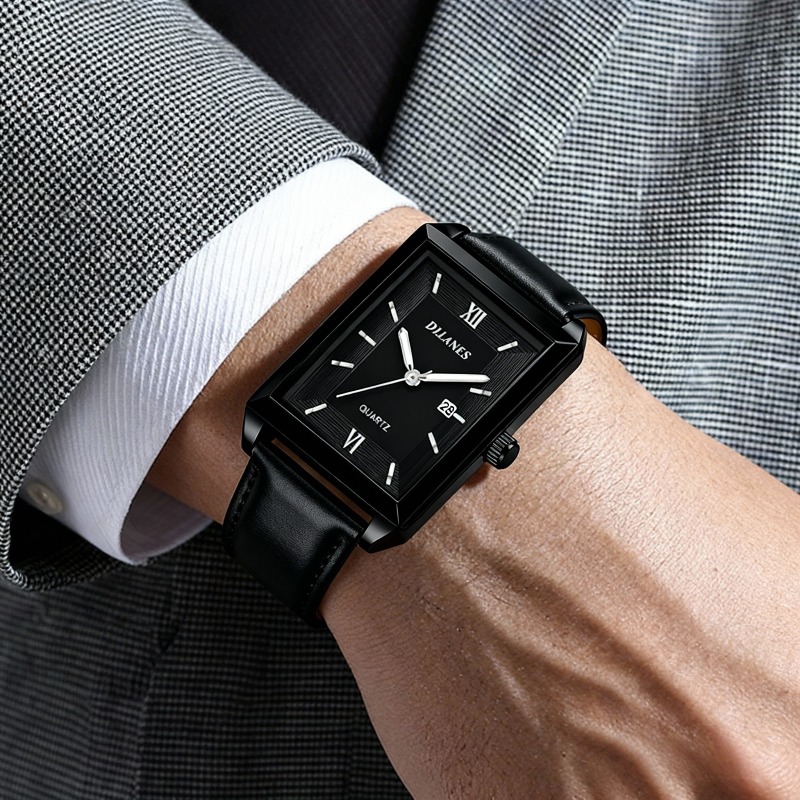 カジュアルレザーメンズ腕時計シンプルなスクエアクォーツ時計カ - Smartwatch Square Watches For Men のレビューと価格