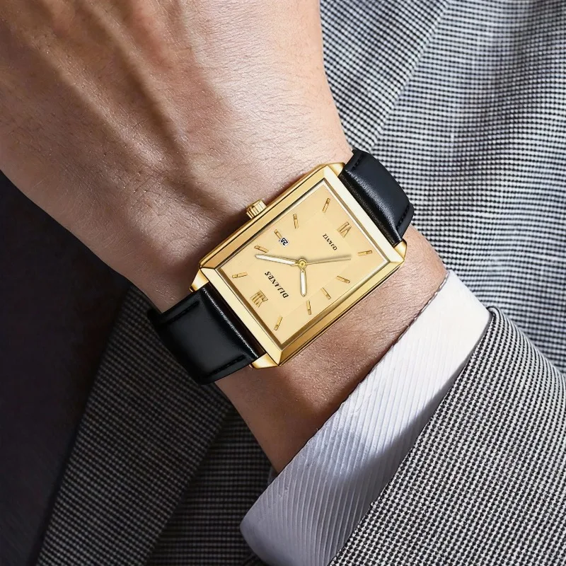 カジュアルレザーメンズ腕時計シンプルなスクエアクォーツ時計カ - Smartwatch Square Watches For Men のレビューと価格